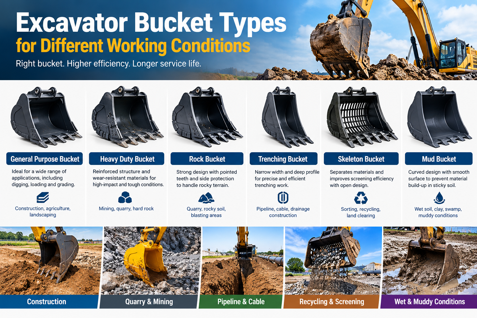 Excavator Bucket Types for Different Working Conditions