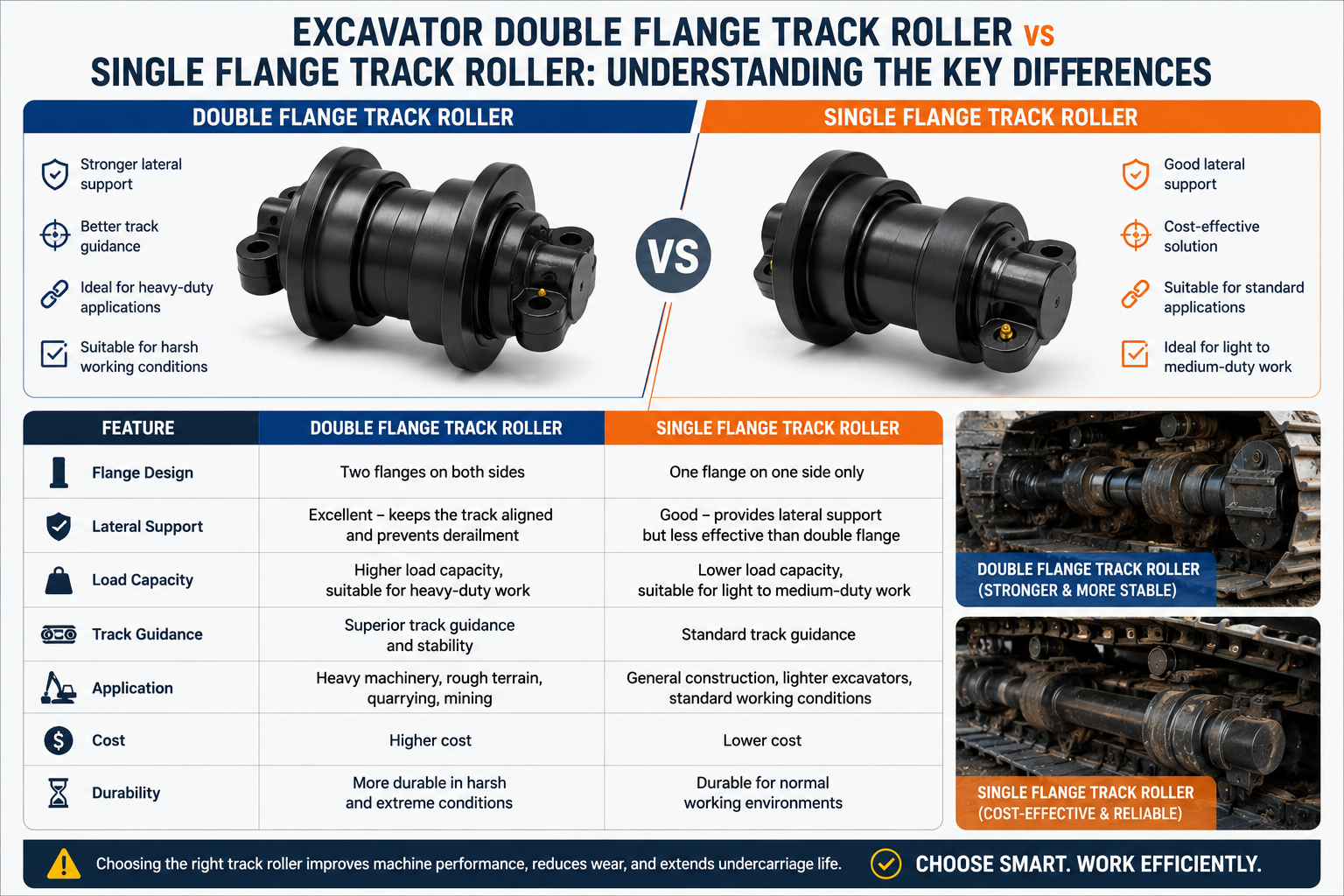 Excavator Double Flange Track Roller vs Single Flange Track Roller: Understanding the Key Differences